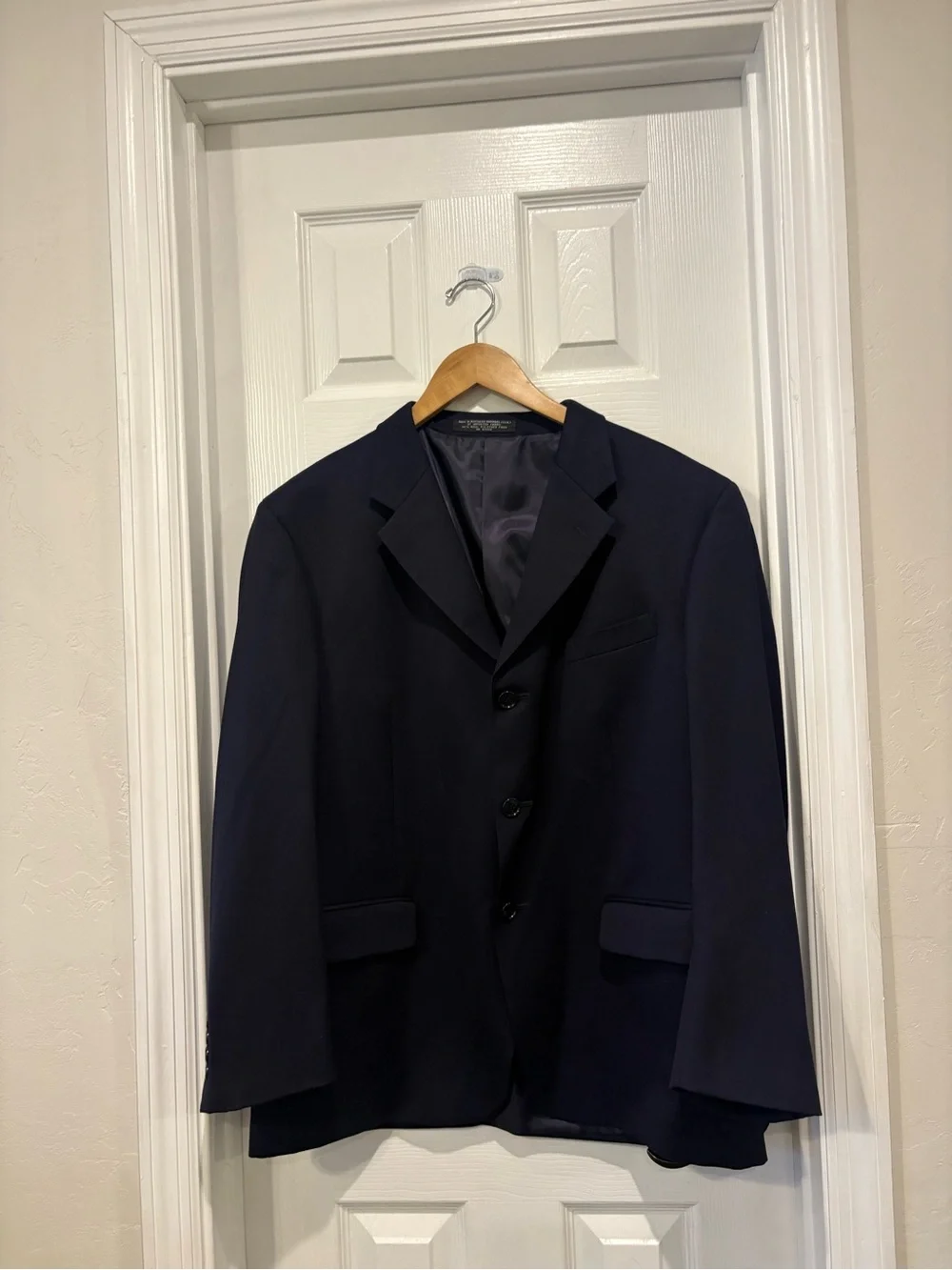 J Ferrar Mens 40R Navy Wool Blend Blazer Sport Coat 3 Button Classic Jacket